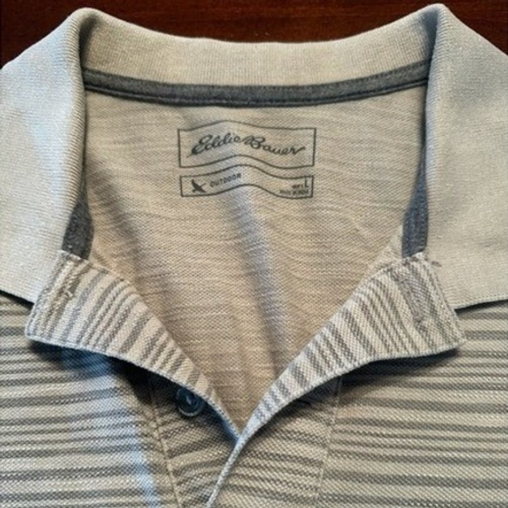 Eddie Bauer Gray Striped Polo Size L
